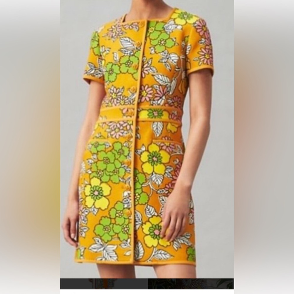 Tory Burch Floral Dress in Orange, Green, and Pink